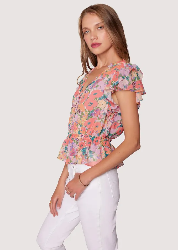 Floral Bliss Ruffle Blouse Peachmulti Women Lost Wander Tops