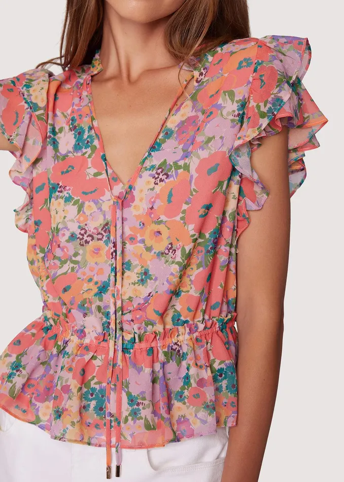 Floral Bliss Ruffle Blouse Peachmulti Women Lost Wander Tops
