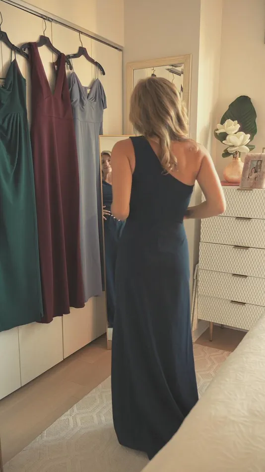 Formal Women Sachin and Babi Cece 4Way Stretch Crepe Gown 8211 Slate Blue