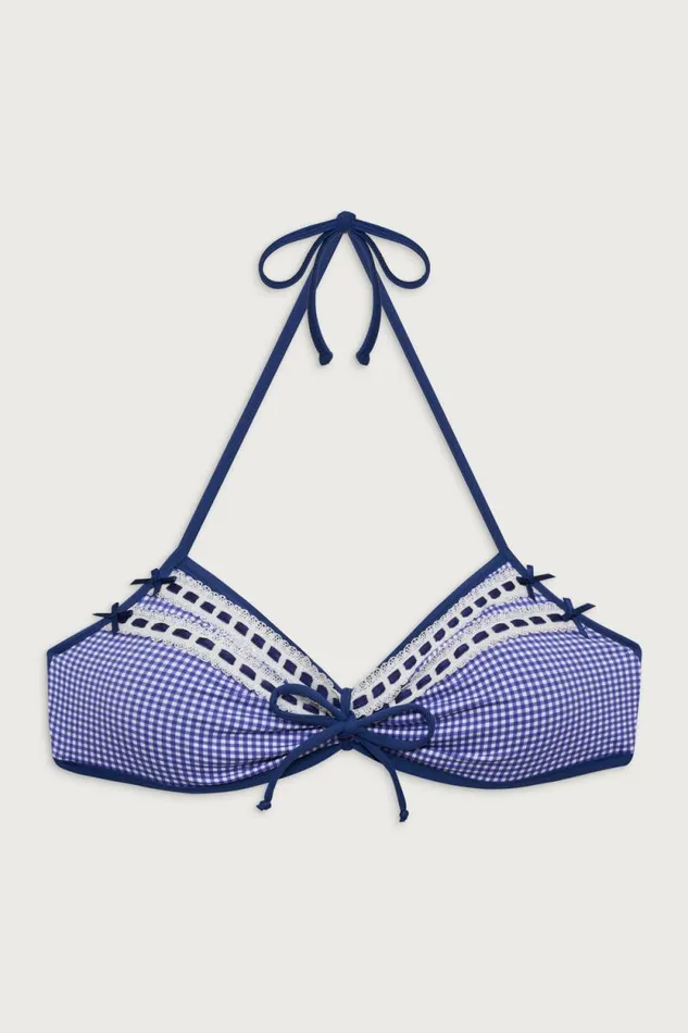 Frankies Bikinis Bikinis Women Jessup Triangle Halter Bikini Top Sailor Gingham