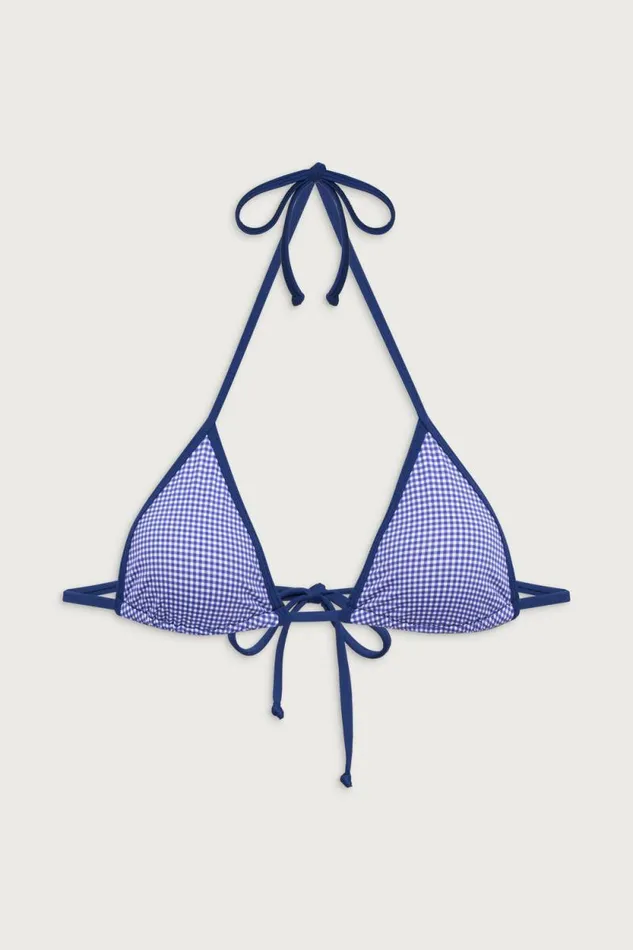 Frankies Bikinis Bikinis Women Nick Triangle Halter Bikini Top Sailor Gingham