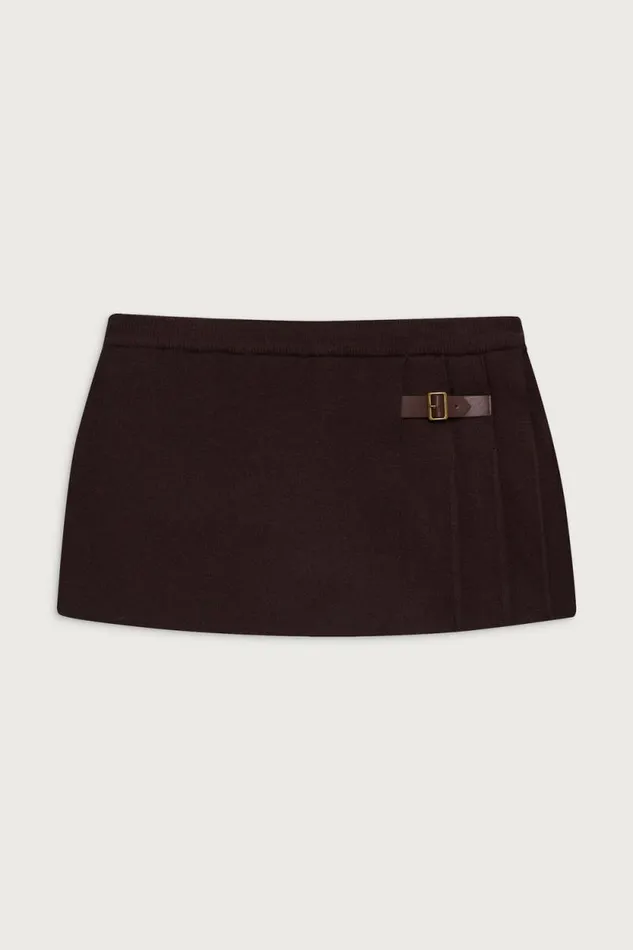 Frankies Bikinis Cloud Knits Women Carver Cloud Knit Pleated Skort Mocha