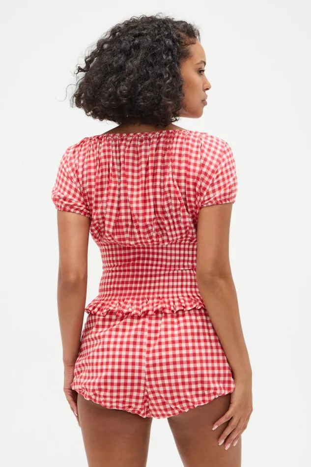 Frankies Bikinis Matching Sets Women Cider Gingham Blouse Cherry Gingham