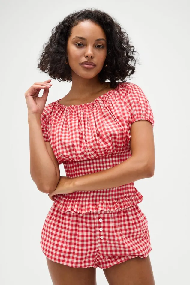 Frankies Bikinis Matching Sets Women Cider Gingham Blouse Cherry Gingham