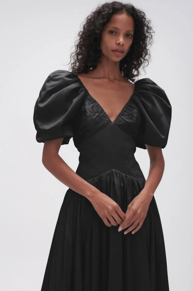 Gabrielle Plunge Midi Dress Black Women Aje Black Dresses