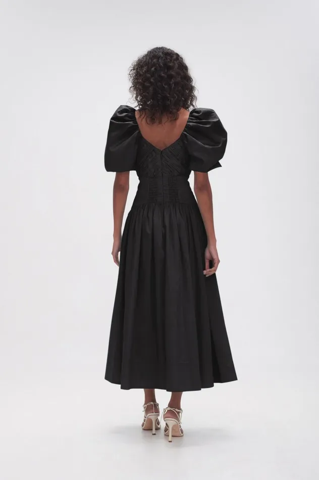 Gabrielle Plunge Midi Dress Black Women Aje Black Dresses
