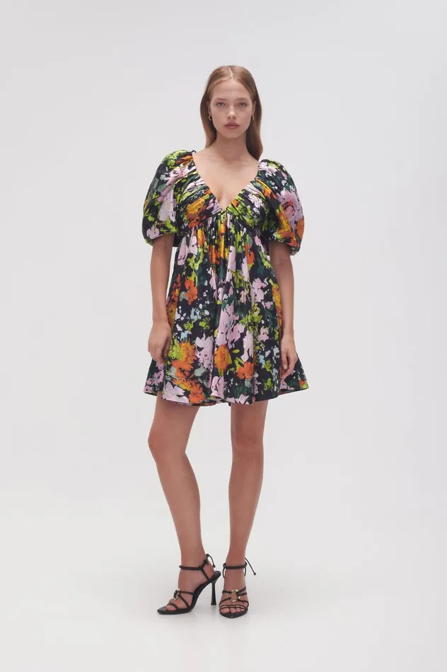 Gabrielle Plunge Mini Dress Midnight Floral Women Aje Mini Dresses