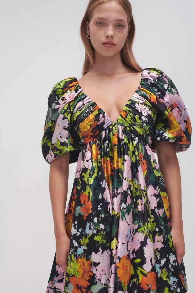 Gabrielle Plunge Mini Dress Midnight Floral Women Aje Mini Dresses