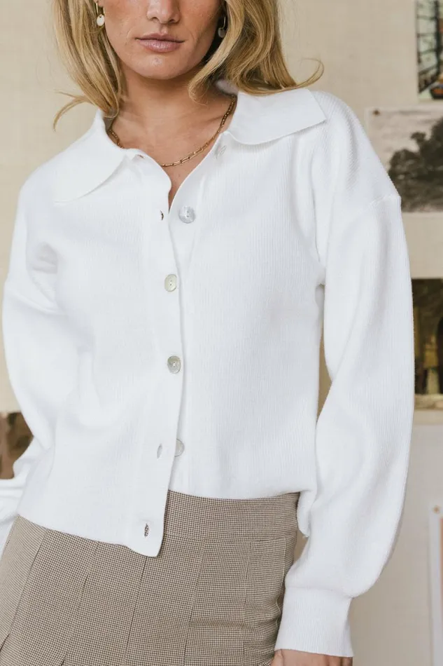 Gianna Ribbed Cardigan In Ivory Ivory Women Bohme Tops