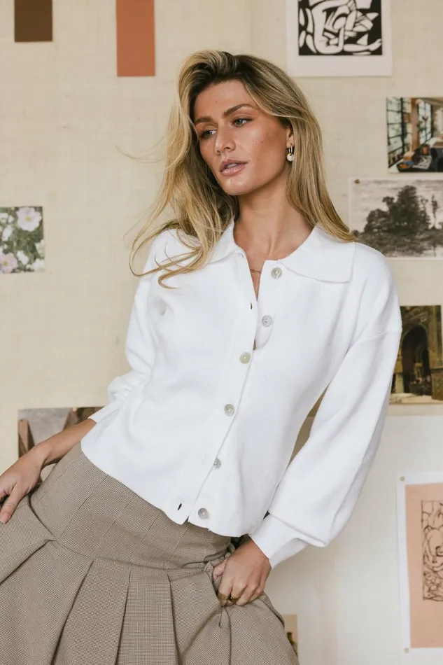 Gianna Ribbed Cardigan In Ivory Ivory Women Bohme Tops