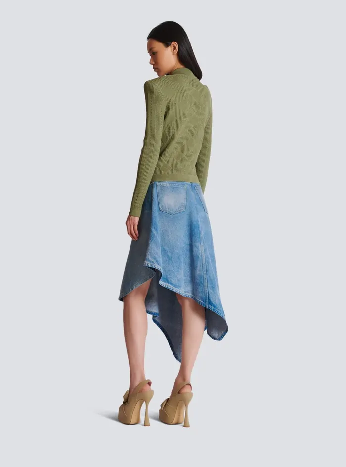 Gingham Openwork Knit Cardigan Green Women Balmain Knitwear