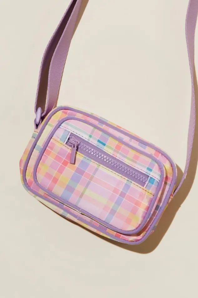 Girls 214 Bags and Backpacks Cotton On Ciara Cross Body Bag Rainbow Checklilac Drop