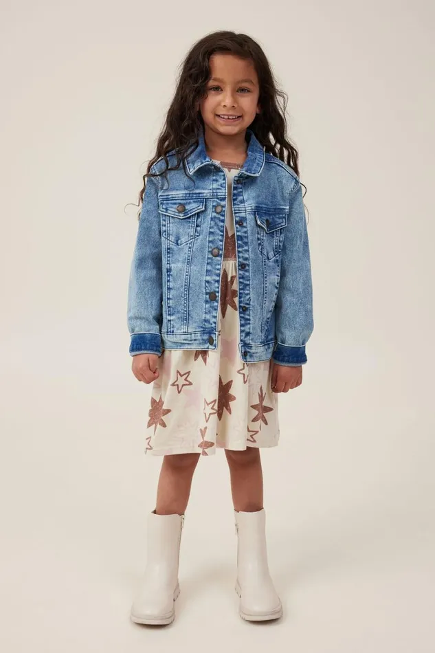Girls 214Boys 214 Jackets and Sweaters Cotton On Oversized Denim Jacket Bondi Mid Blue