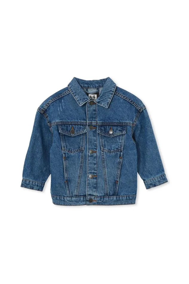 Girls 214Boys 214 Jackets and Sweaters Cotton On Oversized Denim Jacket Bondi Mid Blue