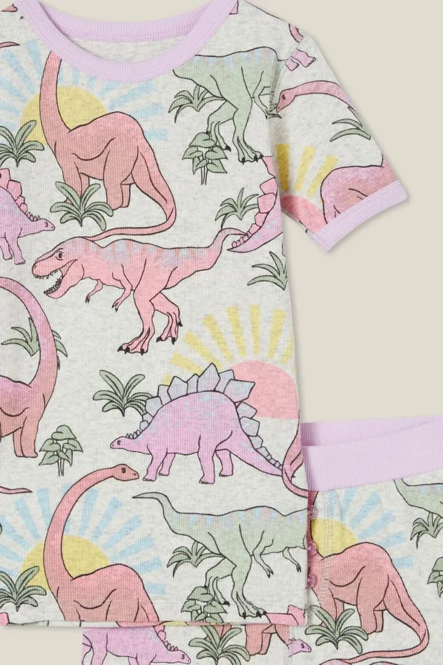 Girls 214Boys 214 Sleepwear Cotton On Talia Short Sleeve Pyjama Set Oatmeal Marlesunset Dino