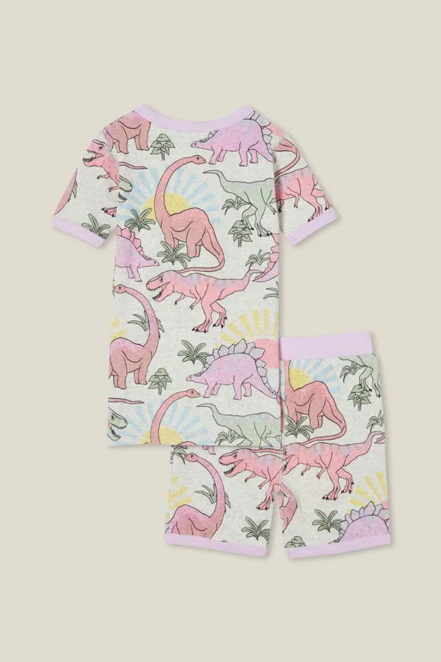 Girls 214Boys 214 Sleepwear Cotton On Talia Short Sleeve Pyjama Set Oatmeal Marlesunset Dino
