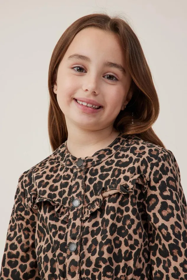 Girls 214 Dresses Cotton On Maria Denim Dress Leopard Print