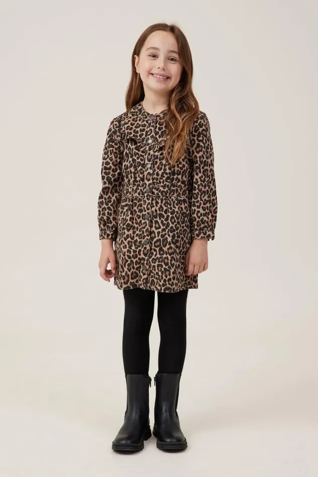 Girls 214 Dresses Cotton On Maria Denim Dress Leopard Print