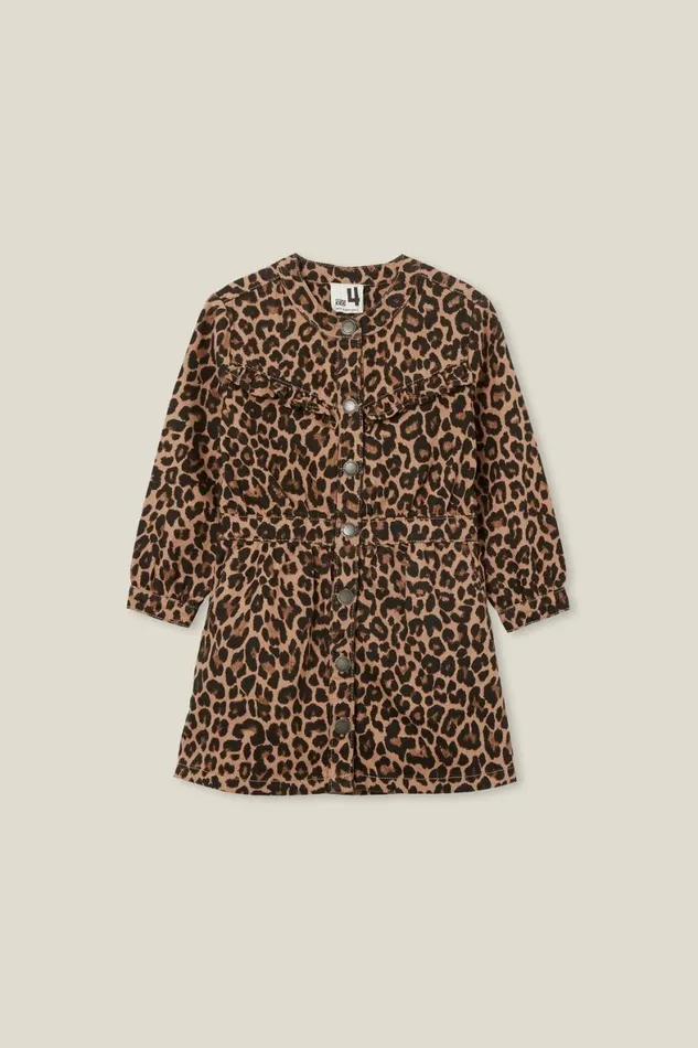 Girls 214 Dresses Cotton On Maria Denim Dress Leopard Print
