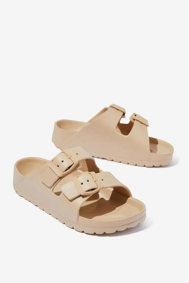 Girls 214 Flats and Sandals Cotton On Twin Strap Slide Semolina