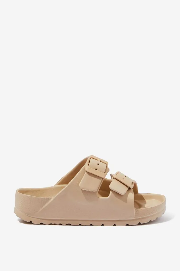 Girls 214 Flats and Sandals Cotton On Twin Strap Slide Semolina