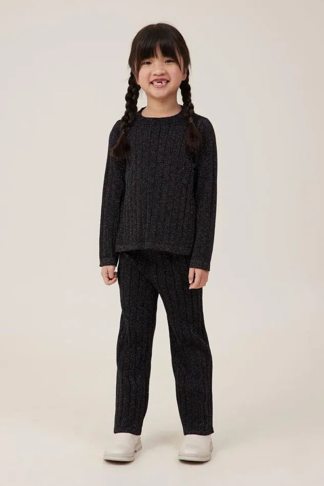 Girls 214 Jackets and Sweaters Cotton On Julia Lurex Knit Top Black Rainbow Sparkle