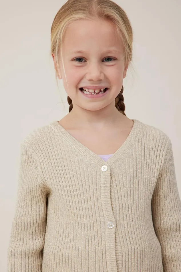 Girls 214 Jackets and Sweaters Cotton On Molly Cardigan Dark Vanilla Gold Sparkle
