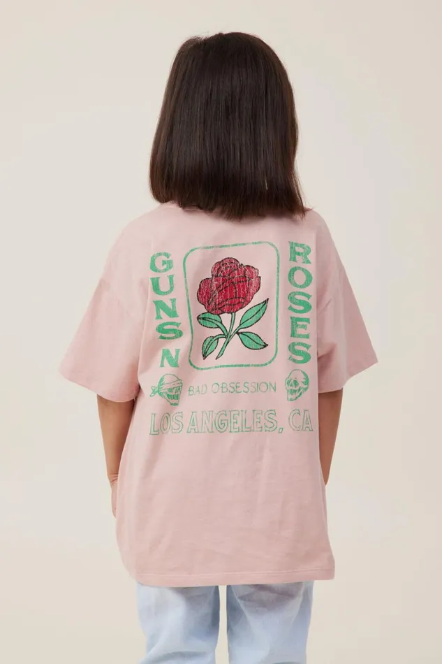 Girls 214 Tops and TShirts Cotton On License Drop Shoulder Short Sleeve Tee Lcn Bra Guns N Roses Bad Obsessionzephyr