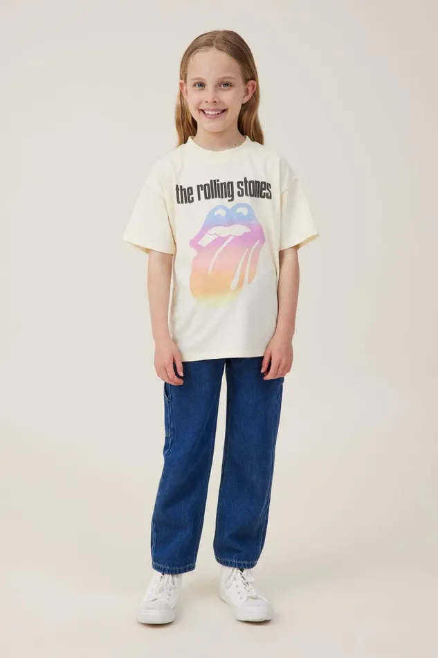 Girls 214 Tops and TShirts Cotton On License Drop Shoulder Short Sleeve Tee Lcn Bra Rolling Stonesdark Vanilla