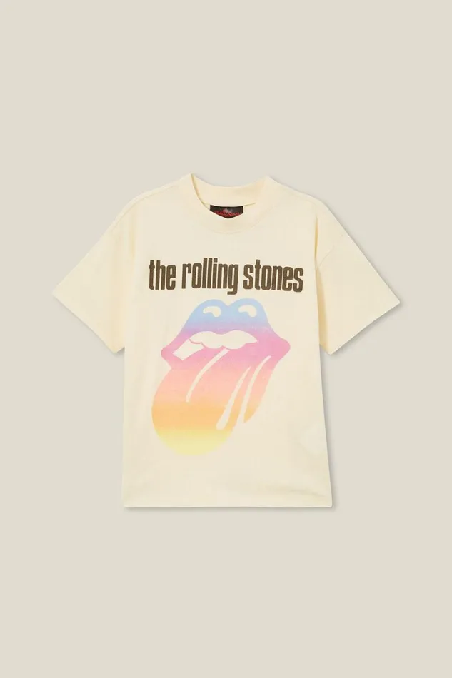 Girls 214 Tops and TShirts Cotton On License Drop Shoulder Short Sleeve Tee Lcn Bra Rolling Stonesdark Vanilla