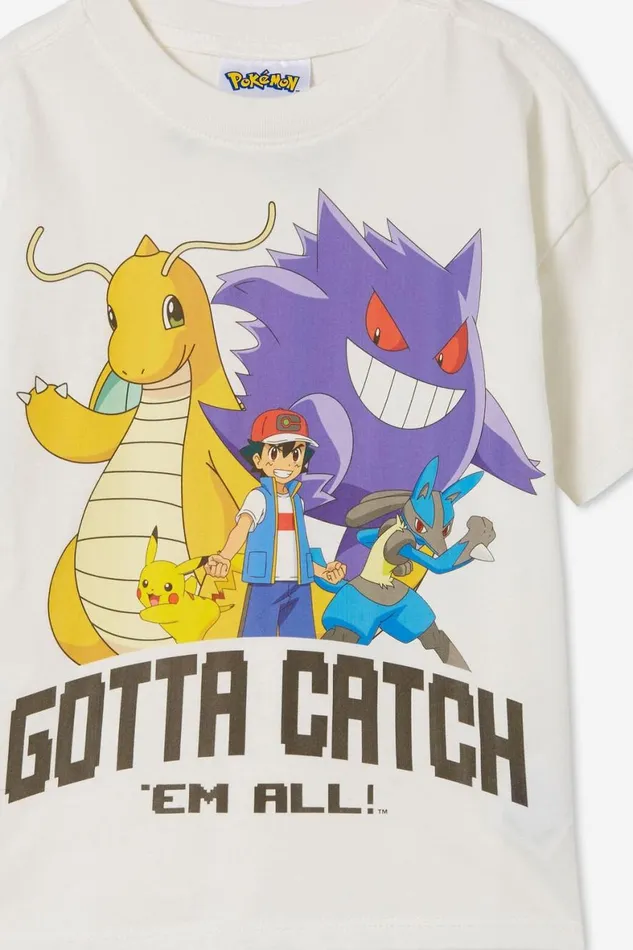 Girls 214 Tops and TShirts Cotton On License Drop Shoulder Short Sleeve Tee Lcn Pok Pokemon Catch Em Allvanilla Wash
