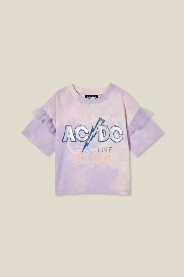 Girls 214 Tops and TShirts Cotton On License Party Short Sleeve Top Lcn Per Acdcvintage Lilac Tie Dye