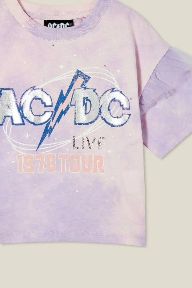 Girls 214 Tops and TShirts Cotton On License Party Short Sleeve Top Lcn Per Acdcvintage Lilac Tie Dye