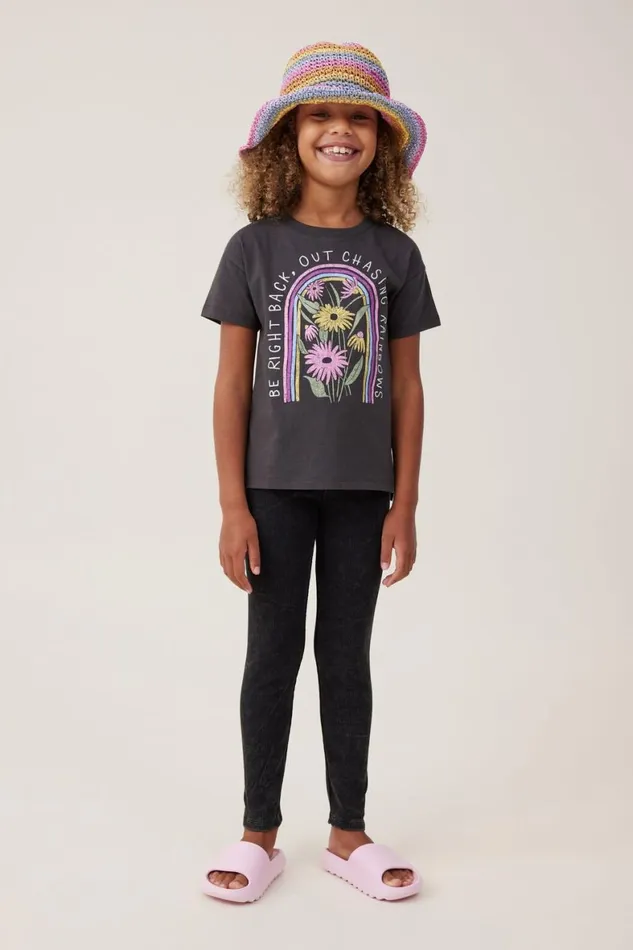Girls 214 Tops and TShirts Cotton On Poppy Short Sleeve Print Tee Phantomchasing Rainbows