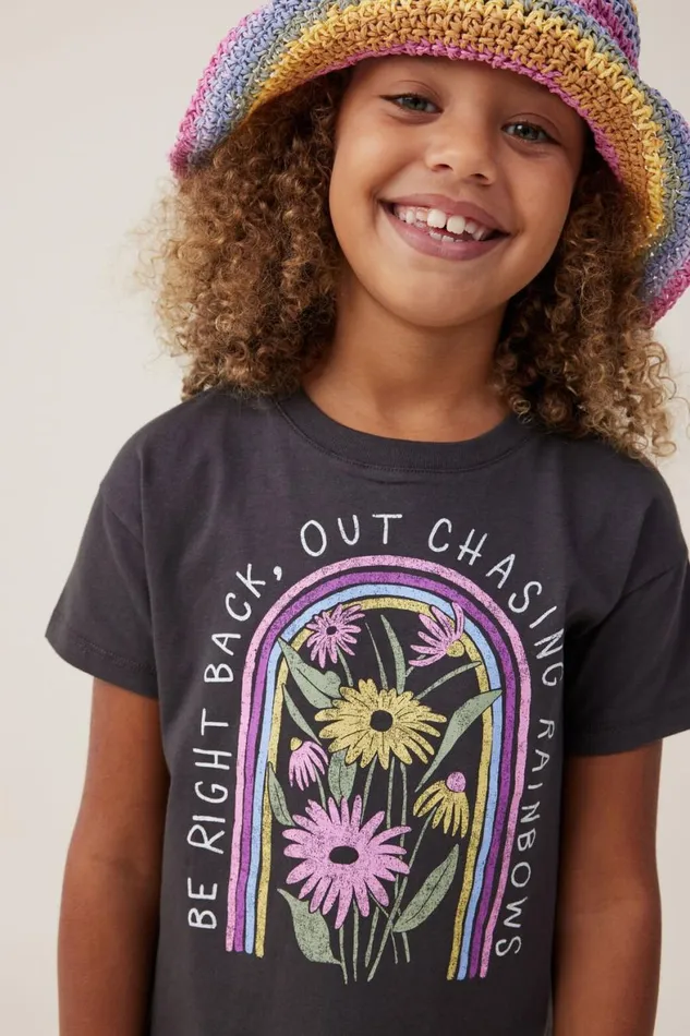 Girls 214 Tops and TShirts Cotton On Poppy Short Sleeve Print Tee Phantomchasing Rainbows
