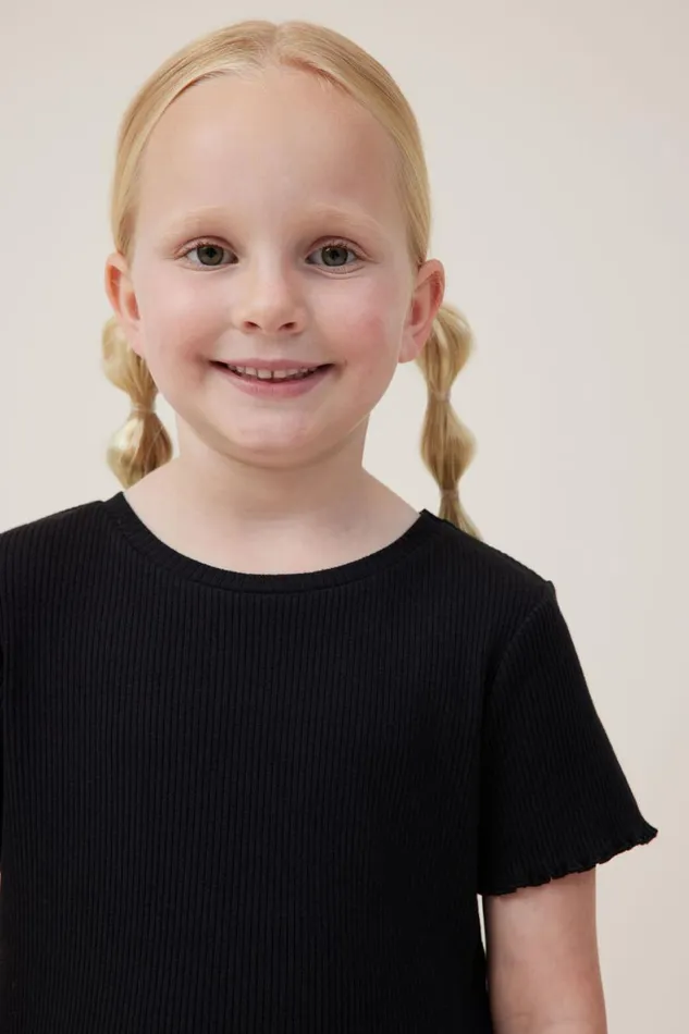 Girls 214 Tops and TShirts Cotton On Raya Rib Baby Tee Black Rib