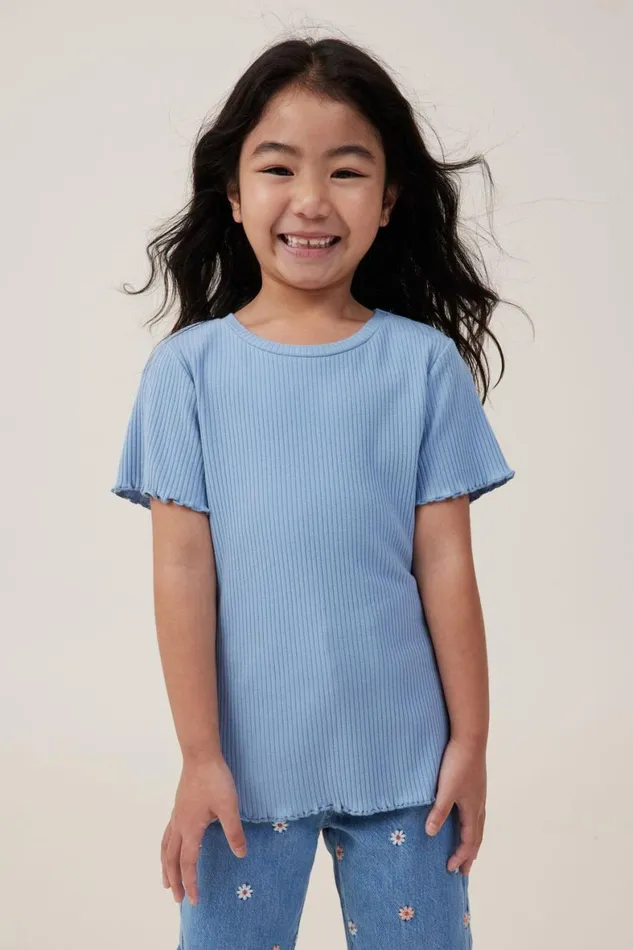 Girls 214 Tops and TShirts Cotton On Raya Rib Baby Tee Dusty Blue Rib