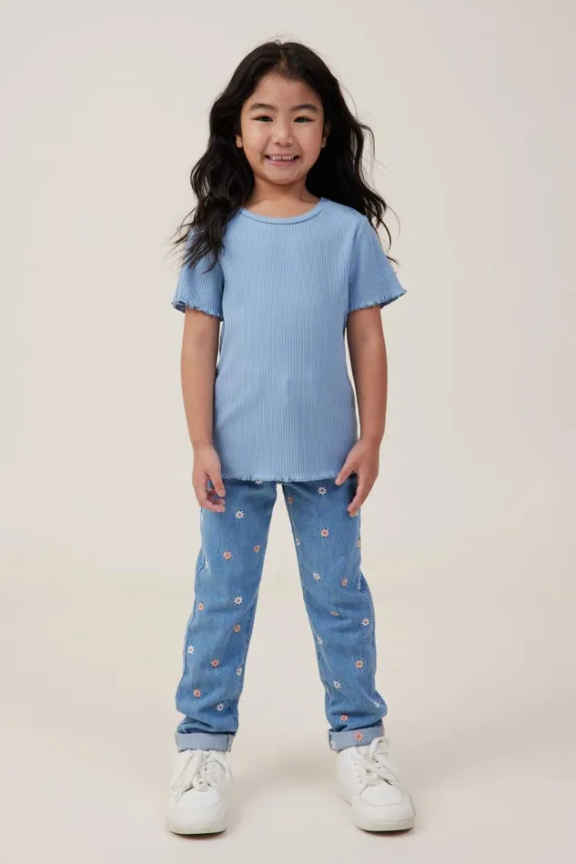Girls 214 Tops and TShirts Cotton On Raya Rib Baby Tee Dusty Blue Rib