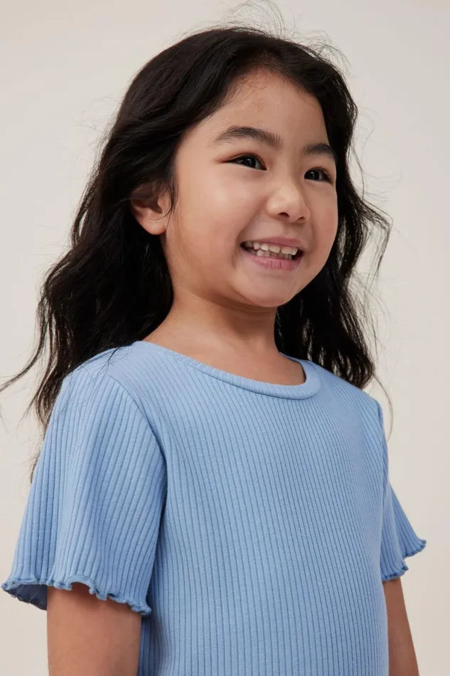 Girls 214 Tops and TShirts Cotton On Raya Rib Baby Tee Dusty Blue Rib