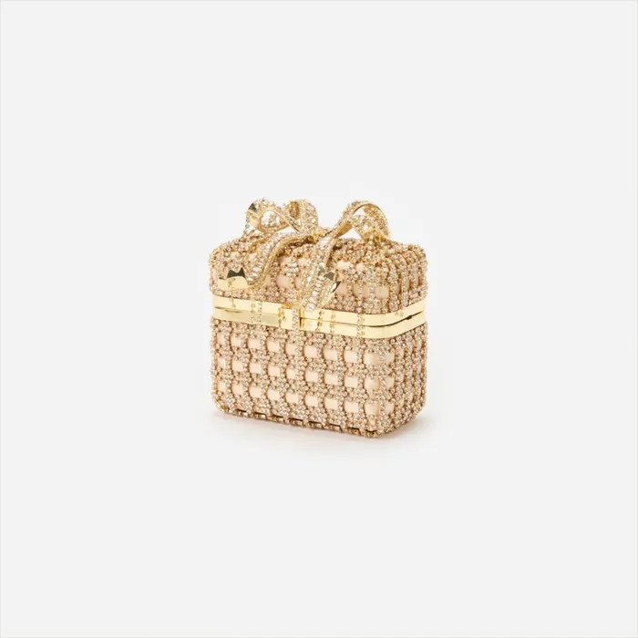 Gold Crystal Vanity Case Women Self Portrait Clutch Bags Gold Crystal Vanity Case Women Self Portrait Clutch Bags