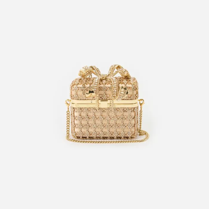 Gold Crystal Vanity Case Women Self Portrait Clutch Bags Gold Crystal Vanity Case Women Self Portrait Clutch Bags