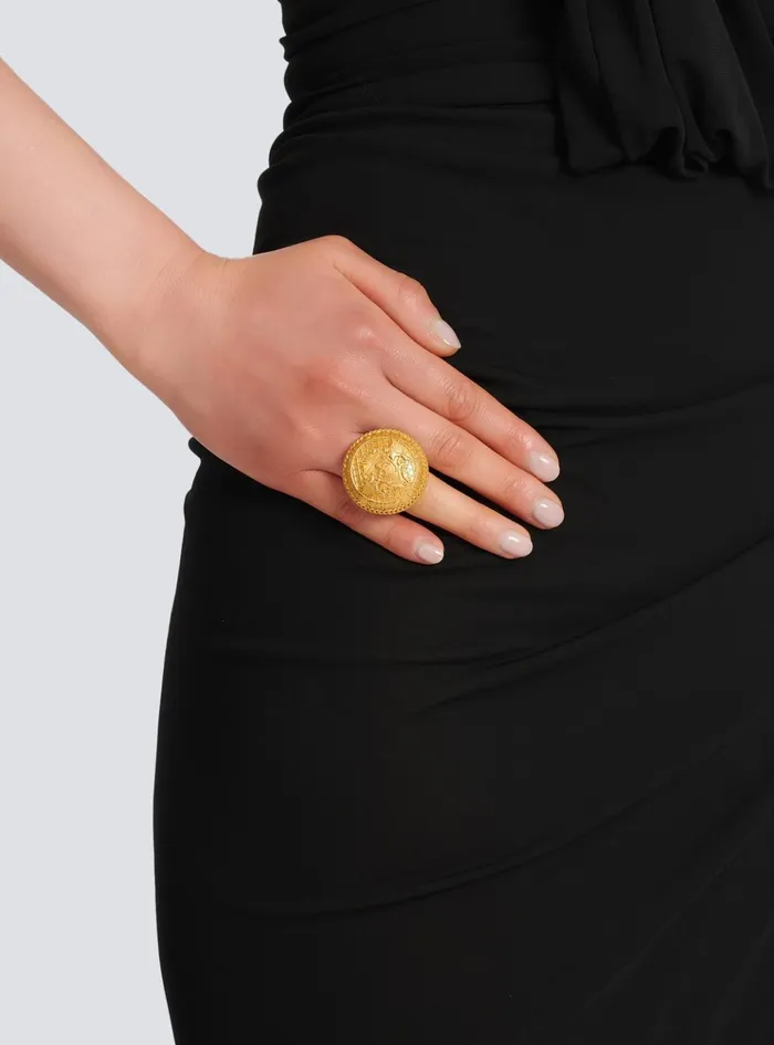 Goldtone Brass Coin Ring Gold Women Balmain Fashion Jewelry