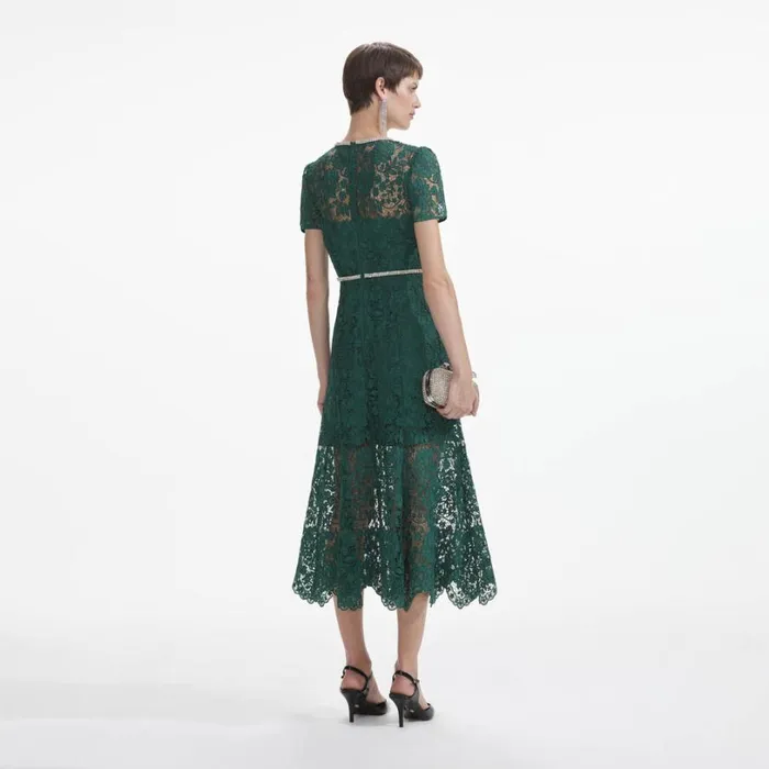 Green Lace Diamante Bow Midi Dress Women Self Portrait Dresses