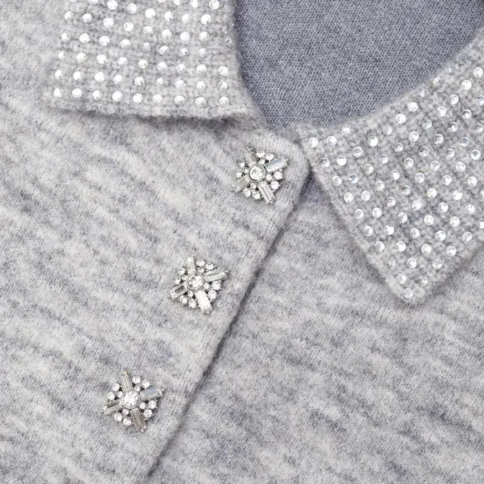 Grey Melange Diamante Knit Top Women Self Portrait Tops