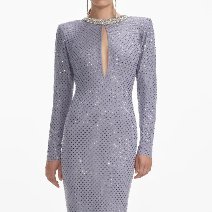 Grey Rhinestone Fishnet Maxi Dress Women Self Portrait Dresses Grey Rhinestone Fishnet Maxi Dress Women Self Portrait Dresses