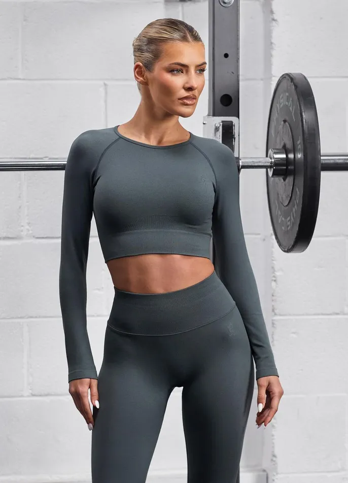 Gym King Gymwear Women Sculpt Seamless LS Top 8211 Green Smoke