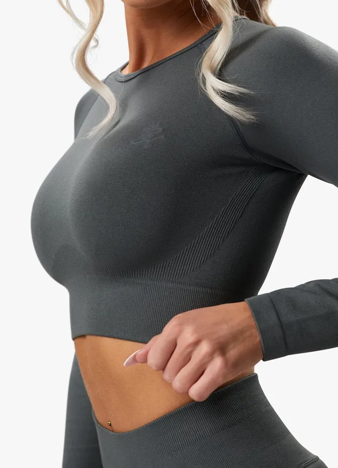 Gym King Gymwear Women Sculpt Seamless LS Top 8211 Green Smoke
