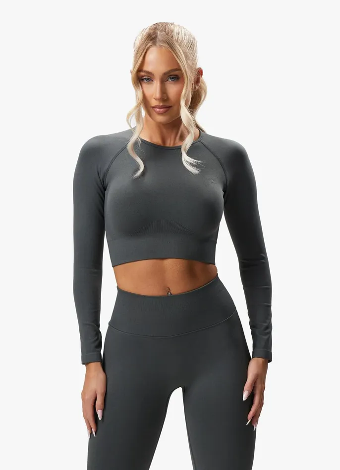 Gym King Gymwear Women Sculpt Seamless LS Top 8211 Green Smoke