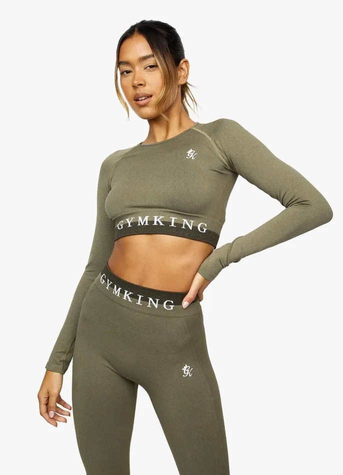 Gym King Gymwear Women Seamless Results Long Sleeve Crop 8211 Khaki