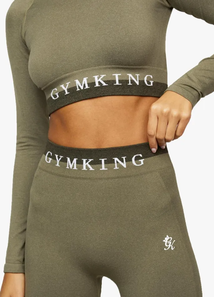 Gym King Gymwear Women Seamless Results Long Sleeve Crop 8211 Khaki